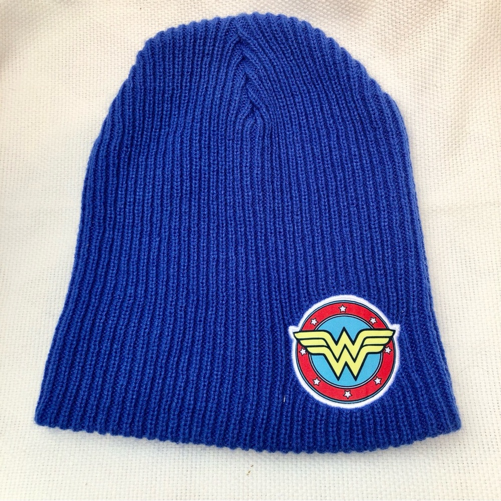 Wonder Woman DC Comics Logo Floppie Beanie Cap Blue Knit